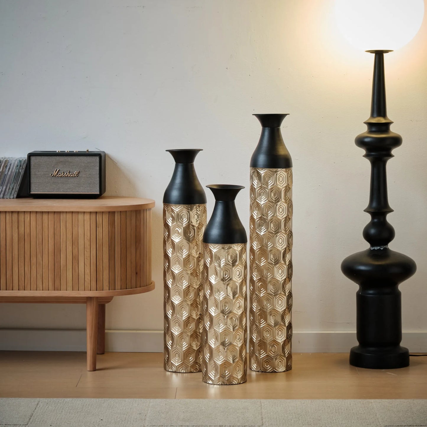 Floor Metal Vases Decorated White Metal Vases Set of 3 Gorgeous Home Decoration Large Glazed Metal Vases 24.8in/29in/33.8in Height – view 9