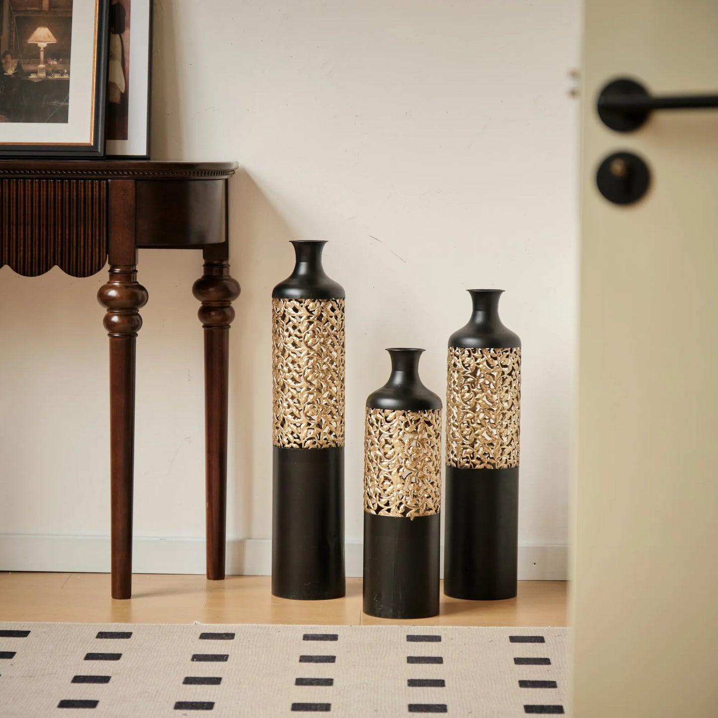 Floor Metal Vases Decorated White Metal Vases Set of 3 Gorgeous Home Decoration Large Glazed Metal Vases 20.8in/24.8in/28.7in Height – view 9