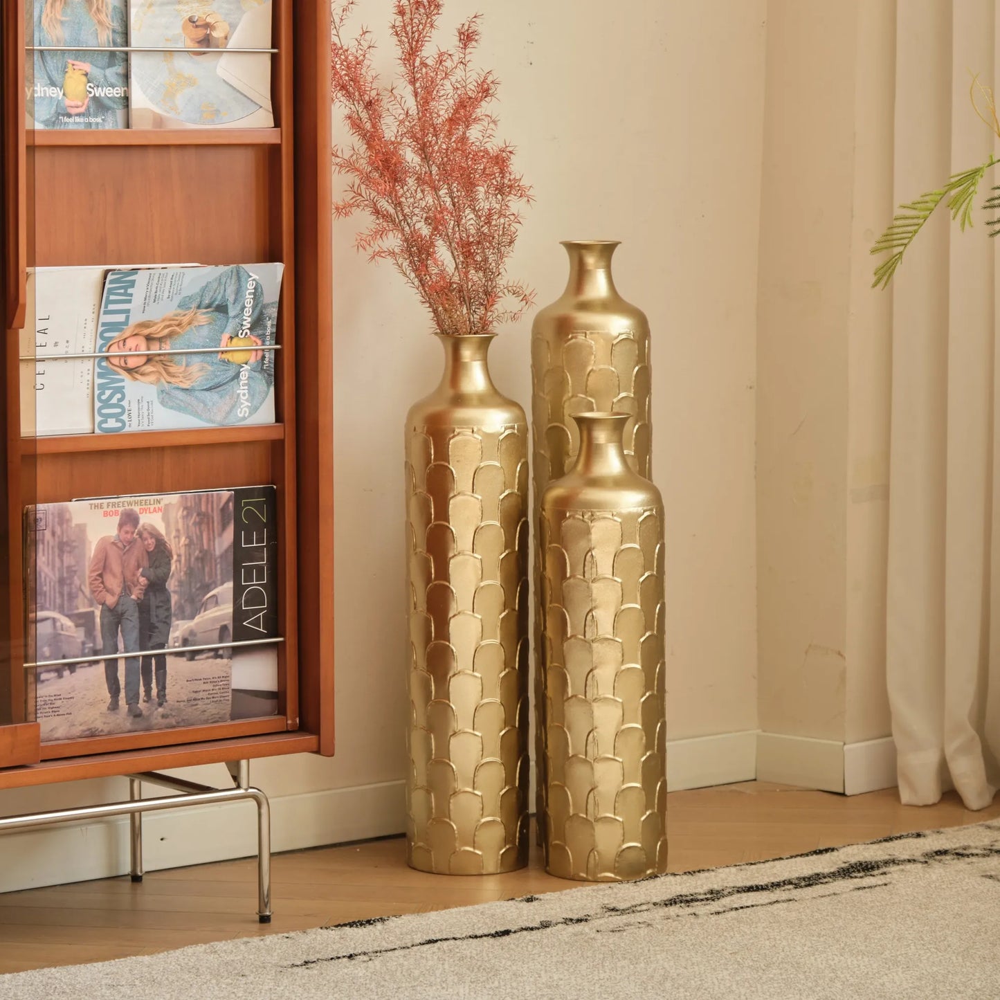 Floor Metal Vases Decorated White Metal Vases Set of 3 Gorgeous Home Decoration Large Glazed Metal Vases 25.2in/29.33in/34.25in Height – view 9
