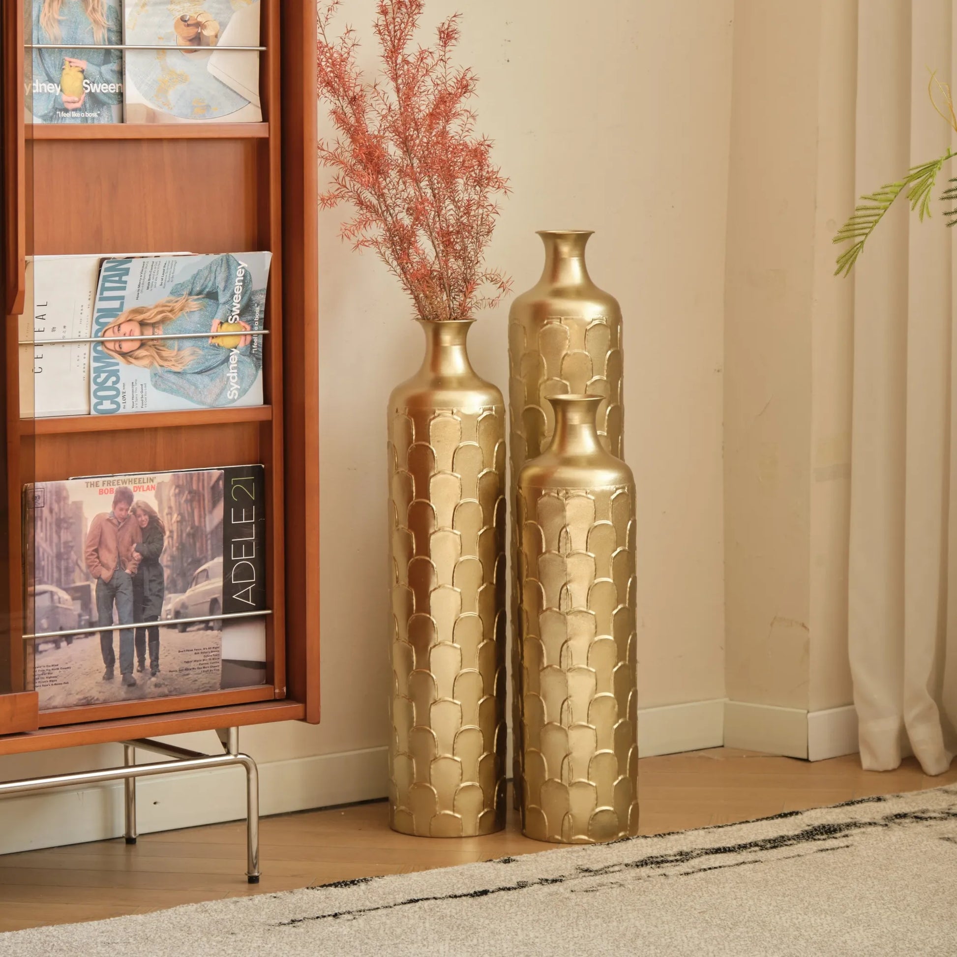 Floor Metal Vases Decorated White Metal Vases Set of 3 Gorgeous Home Decoration Large Glazed Metal Vases 25.2in/29.33in/34.25in Height – view 9
