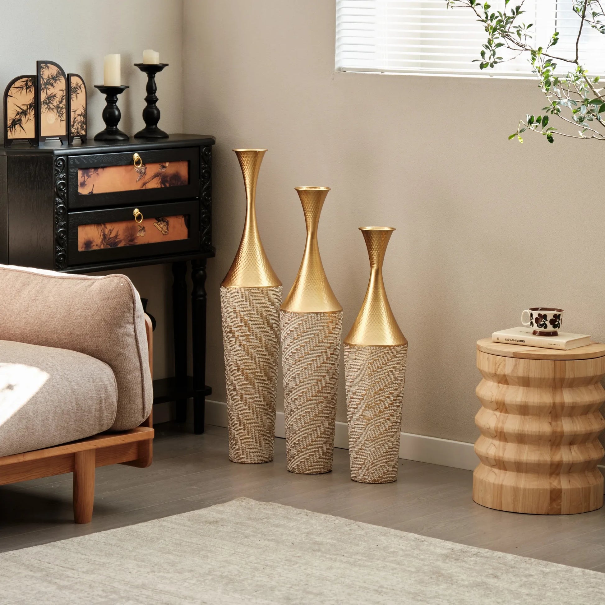 Floor Metal Vase Modern Style Decoration Home Woven Pattern Metal Vase 3-piece Set Gorgeous Home Decoration Large Glazed Metal Vase – view 9