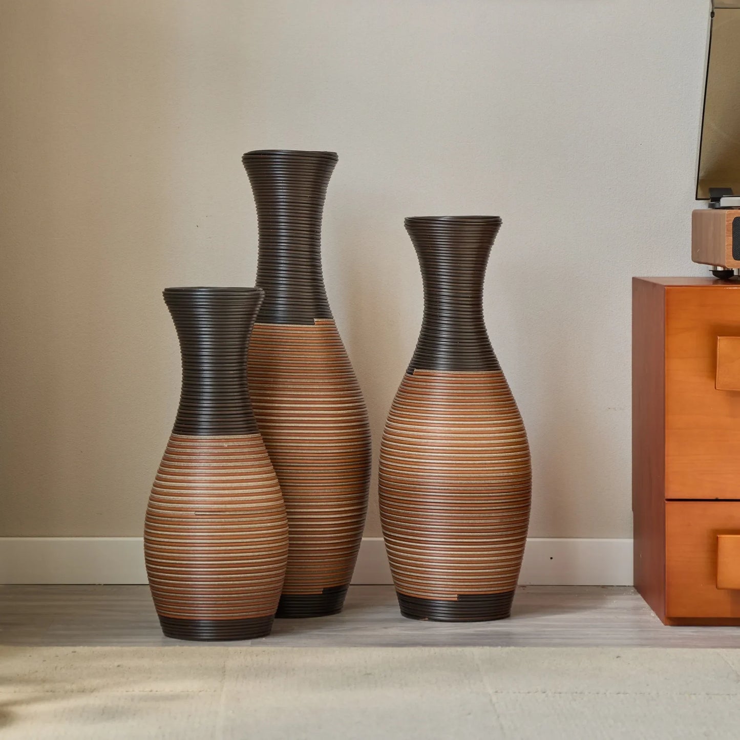 Set Of 3 Designer Floor Vases, Large Vases for Home Décor Flooring, Artificial Rattan Floor Vases, Brown Floor Vases for Living Rooms or Corridors – view 9