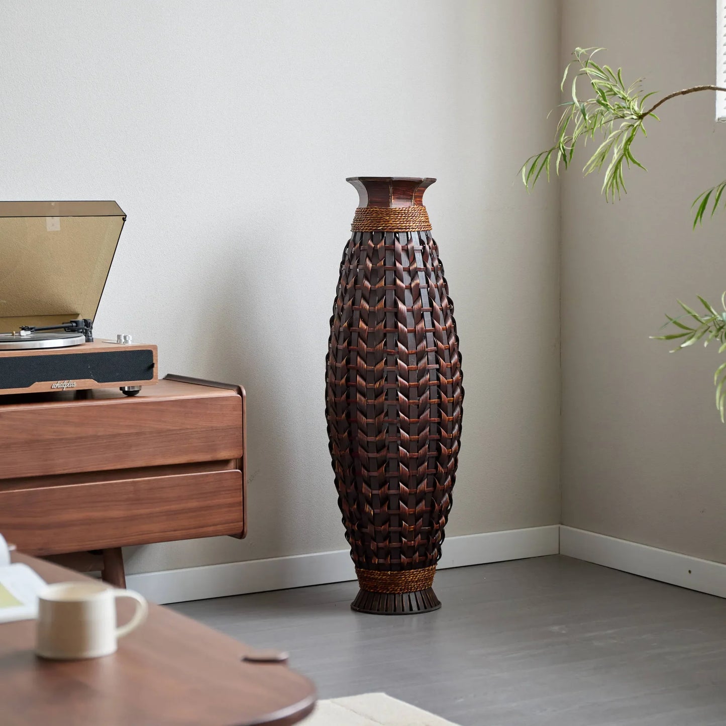 39-Inch Tall Hand-Woven Bamboo Floor Vase – Decorative Accent for Living Room, Entryway, or Hallway – Ideal for Dried or Silk Flower Arrangements – view 9