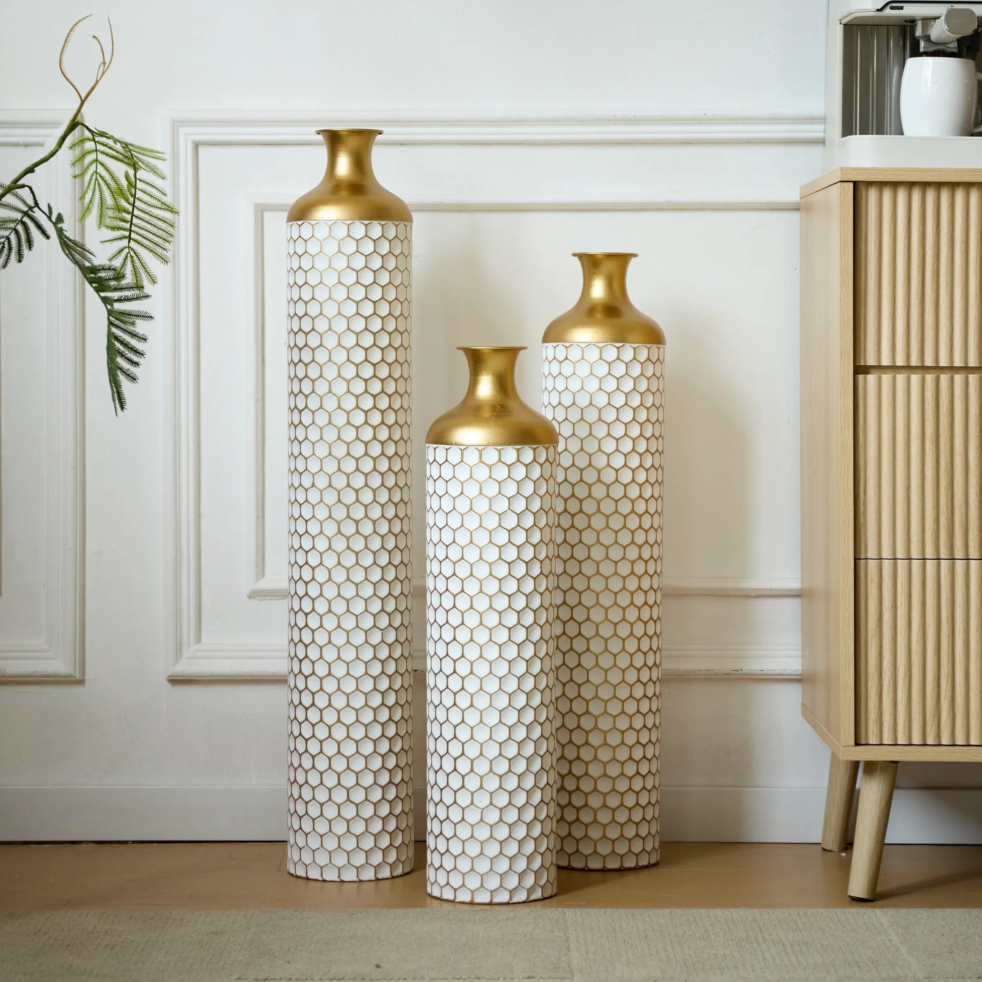 3-piece set gorgeous home decoration large glazed metal vase --Floor metal vase modern style decoration home droplet shaped white metal – view 9