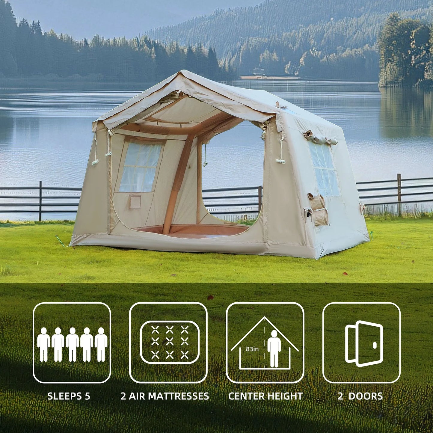 8 m ² Inflatable Tents for Camping, Blow Up Tent with Hand Pump, Easy Setup InflatableTent 4 Season Tent, Waterproof Oxford Air Glamping Tents for – view 9
