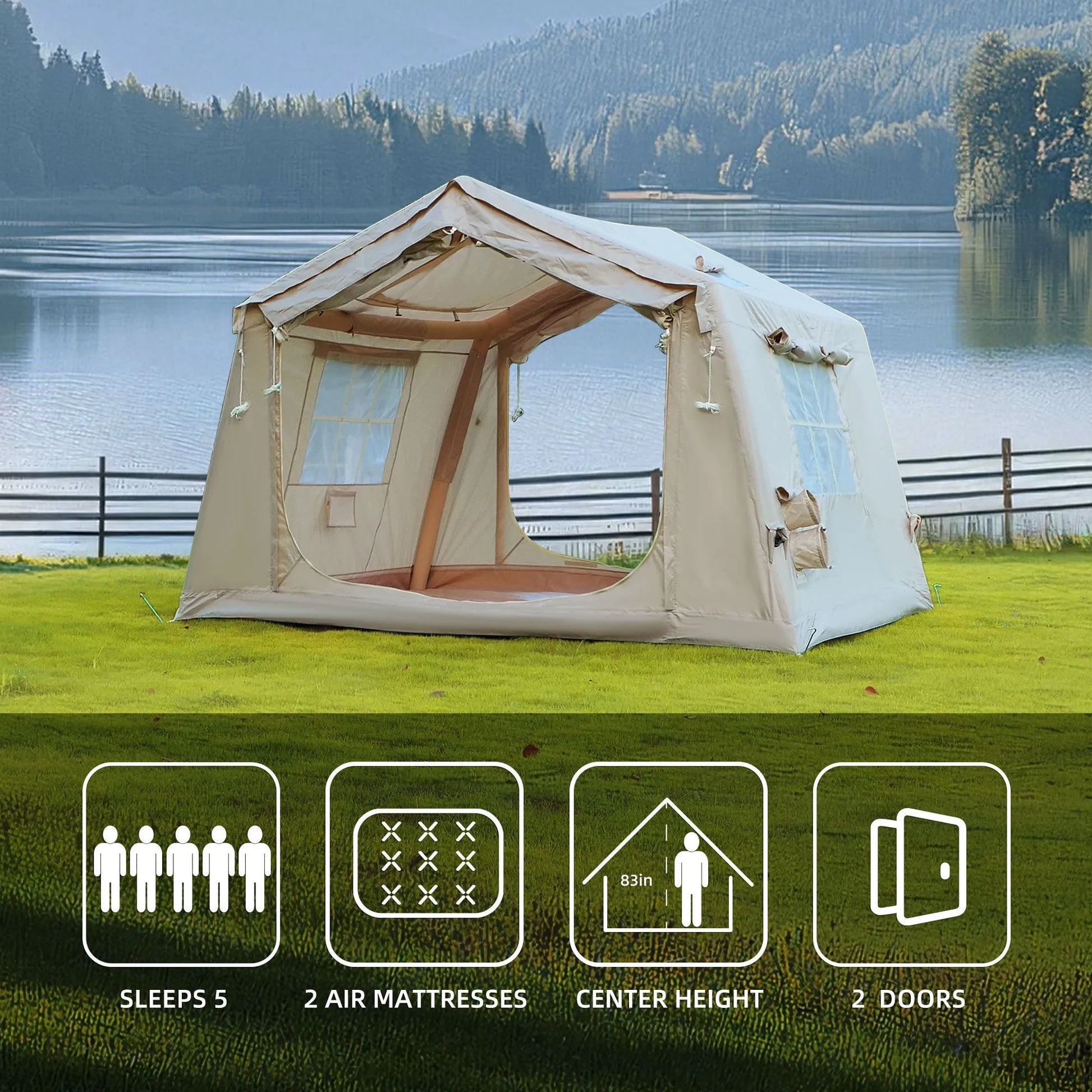 8 m ² Inflatable Tents for Camping, Blow Up Tent with Hand Pump, Easy Setup InflatableTent 4 Season Tent, Waterproof Oxford Air Glamping Tents for – view 9