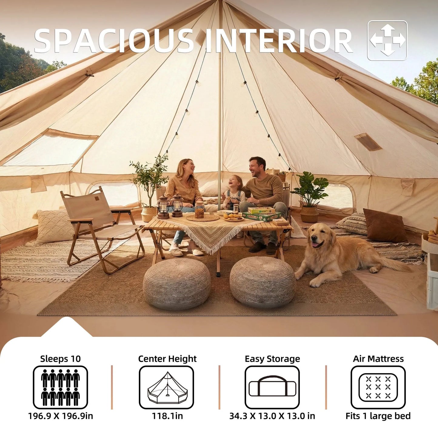 4 Season Bell Tent 16.4FT, Beige Waterproof Glamping Yurt Tent with Stove Jack, Fits 10 People Family Camping Tent for Outdoor Parties & Camping – view 9