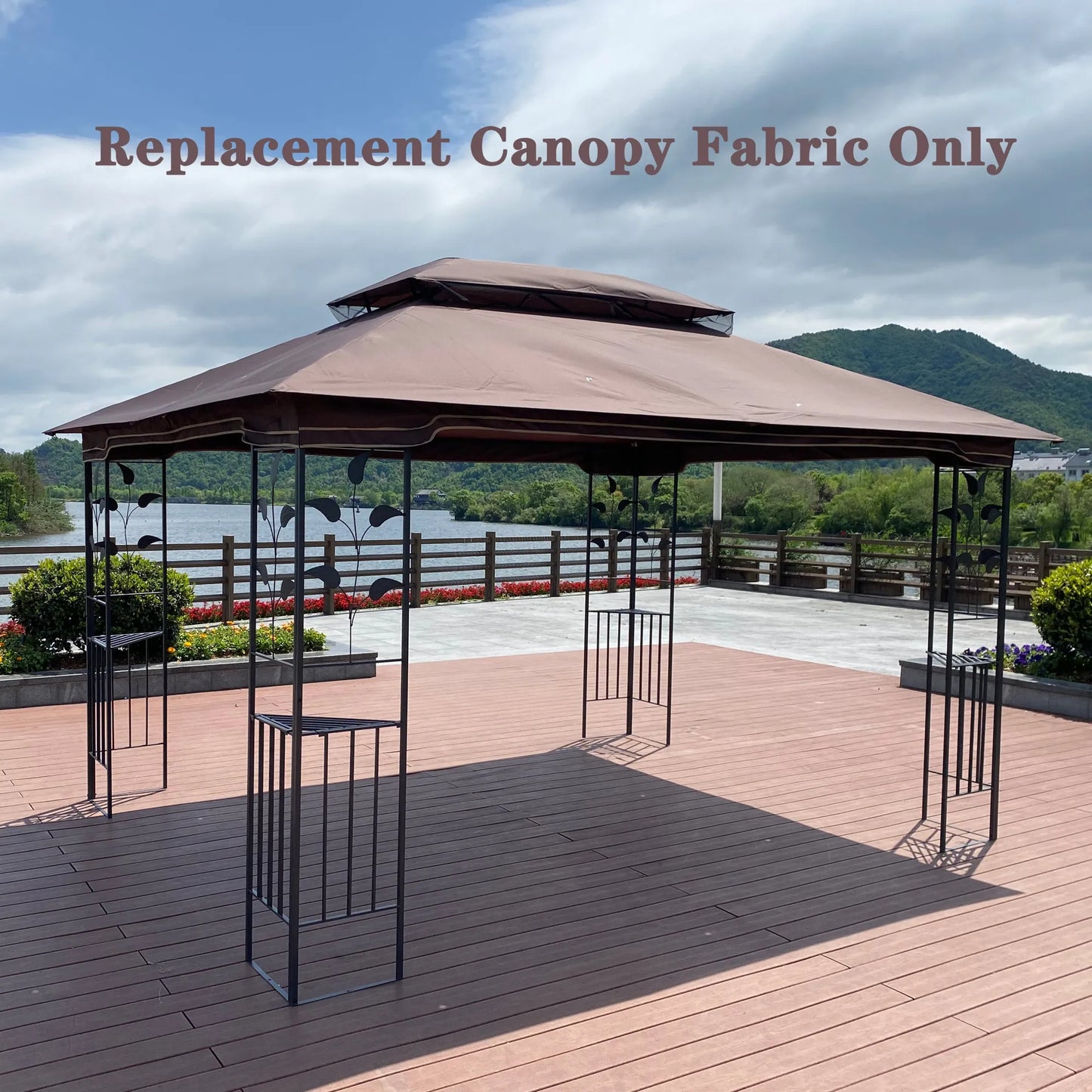 13x10 Ft Patio Double Roof Gazebo Replacement Canopy Top Fabric,Brown – view 9