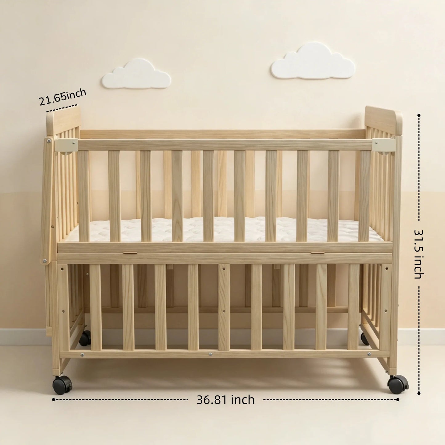 Solid Wood Baby Bassinets Wooden Bedside Bassinet Portable Mini Baby Crib 3 Adjustable Heights With Mattress and Changing Shelf for Newborns – view 9