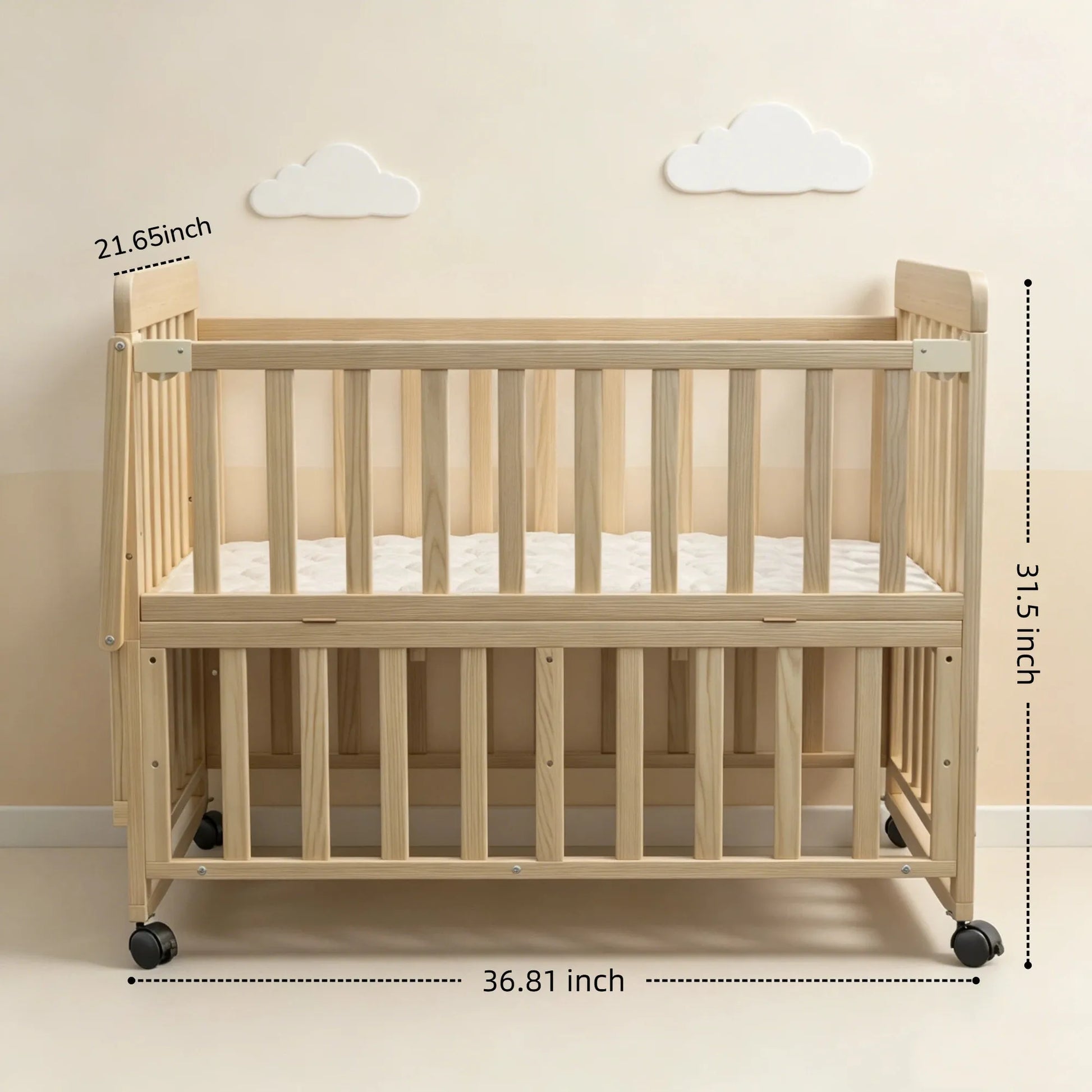 Solid Wood Baby Bassinets Wooden Bedside Bassinet Portable Mini Baby Crib 3 Adjustable Heights With Mattress and Changing Shelf for Newborns – view 9