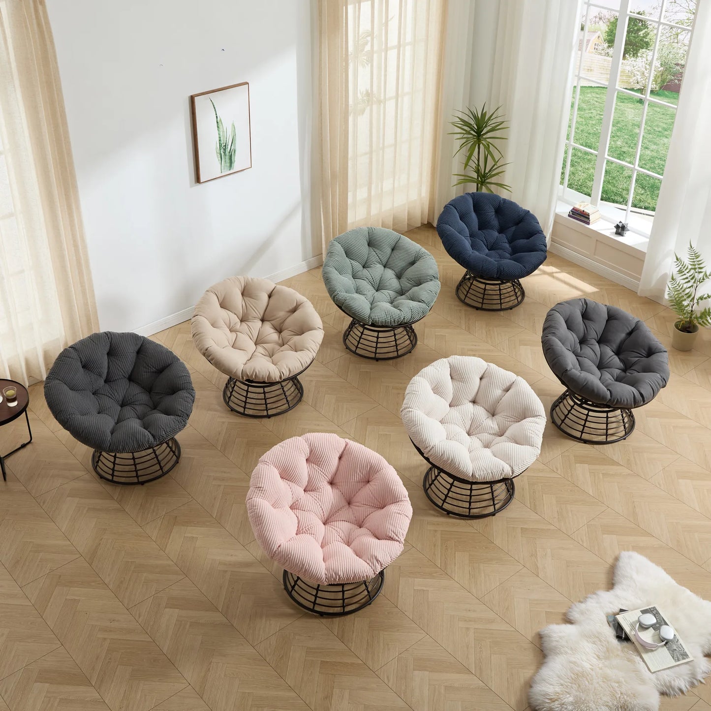 Comfortable Ergonomic Wicker Papasan Chair, 360° Swivel Indoor Outdoor Rattan Chair with Soft Thick Cushion, Ideal for Living Room, Bedroom, Reading – view 9