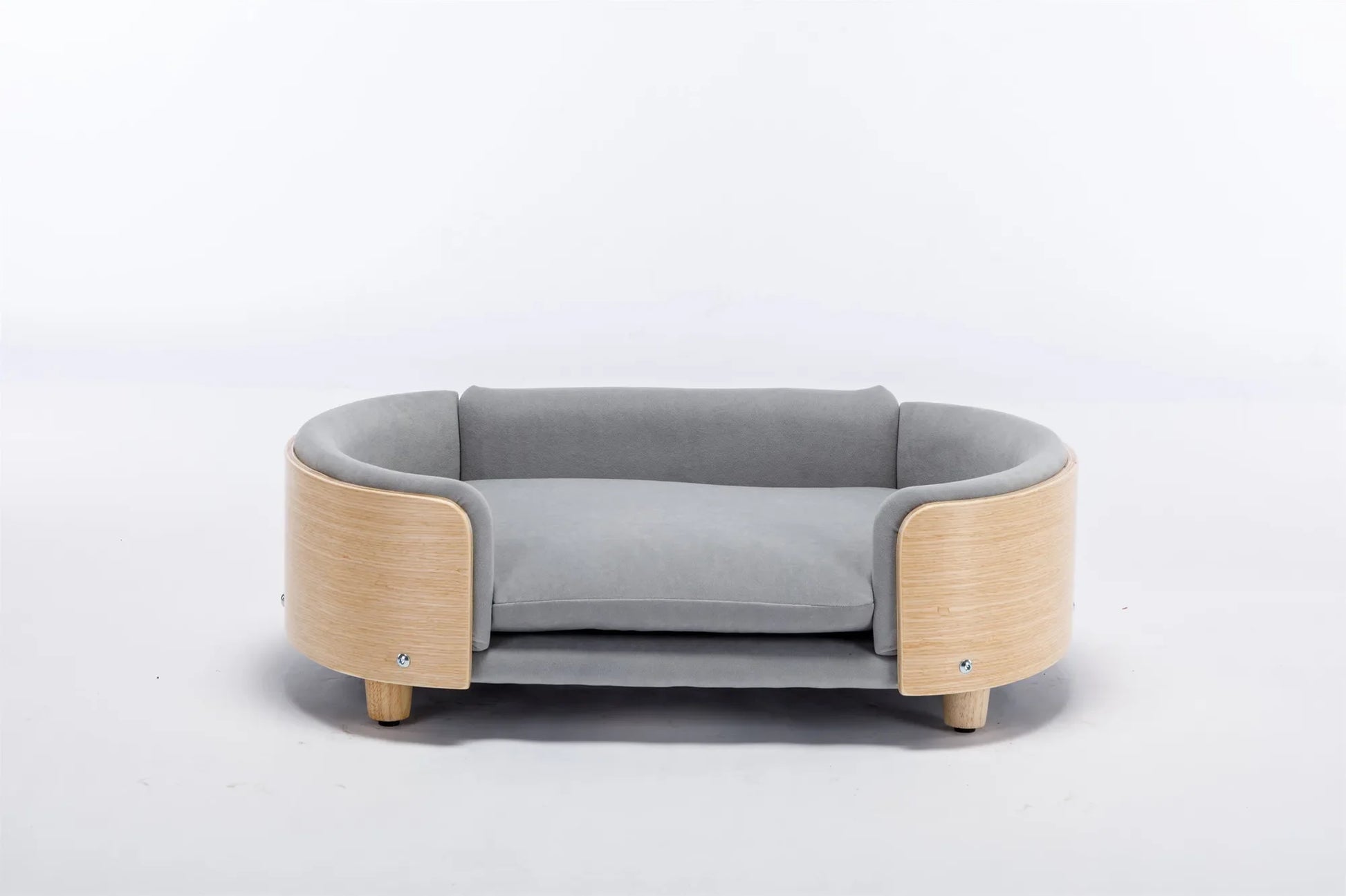 Scandinavian style Elevated Dog Bed Pet Sofa With Solid Wood legs and Bent Wood Back, Velvet Cushion,Mid Size Light Grey – view 9