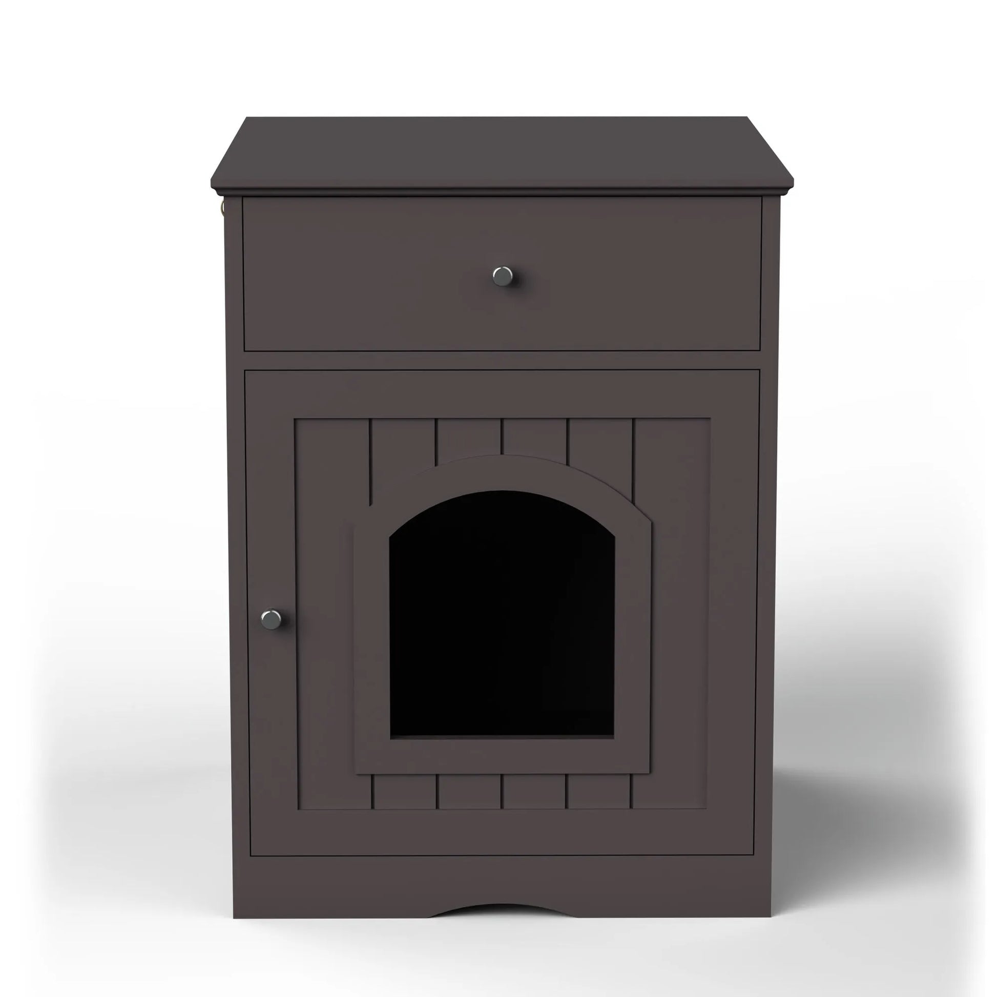Brown Wooden Pet House Cat Litter Box Enclosure with Drawer, Side Table, Indoor Pet Crate, Cat Home Nightstand – view 9
