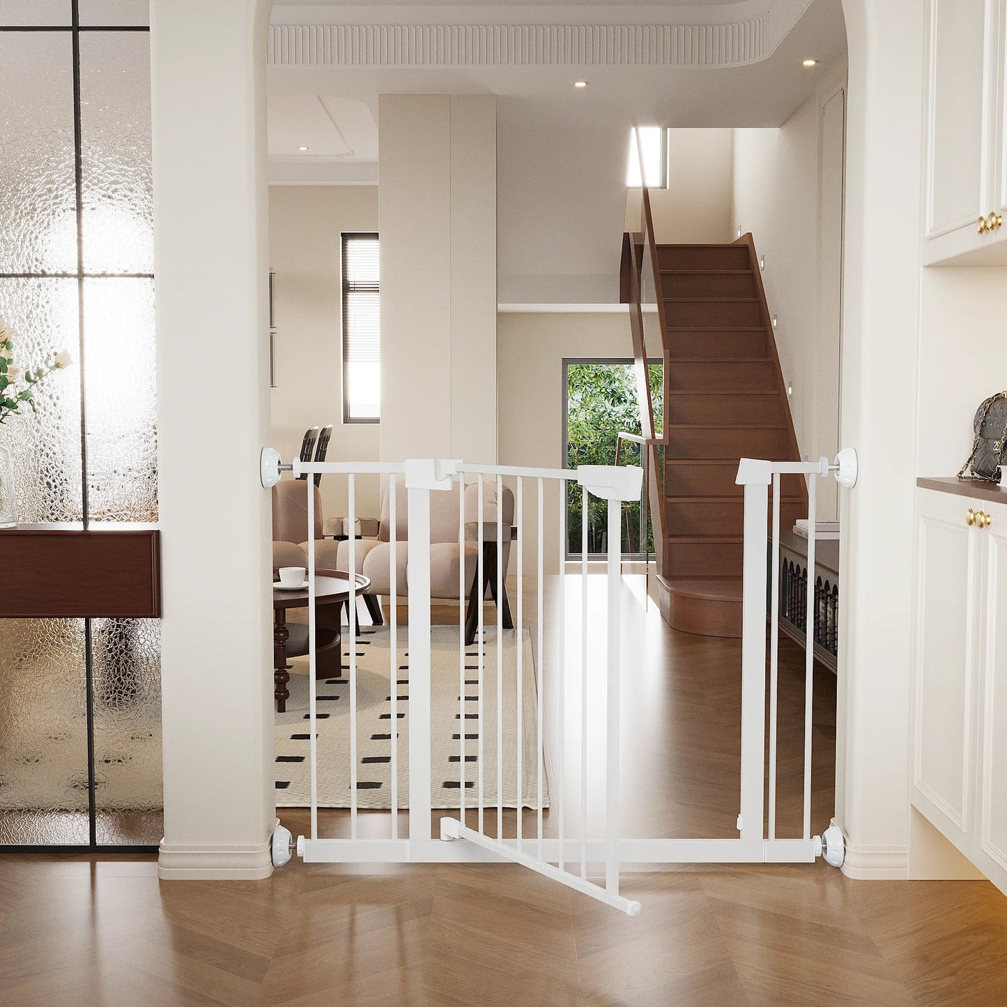 29.5-45.3' Wide Baby Gate with wall protector for Stairs, Dog Gate Indoor for Doorways, No Drilling Pressure Mounted Pet Gates for Kids, Easy Walk – view 9