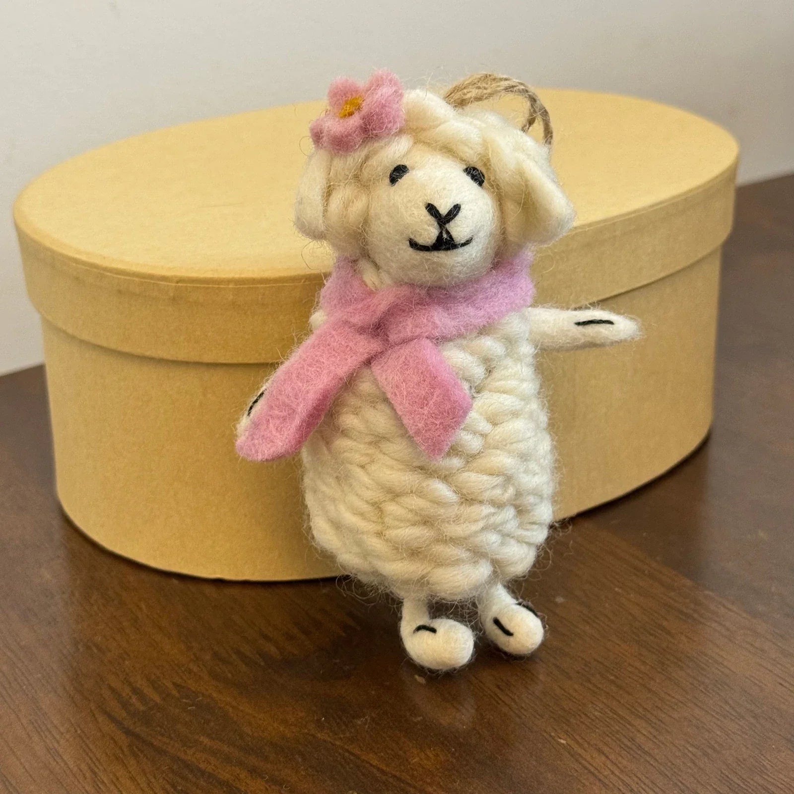 Pink-Scarf Lamb handmade wool felt bag charm and keychain