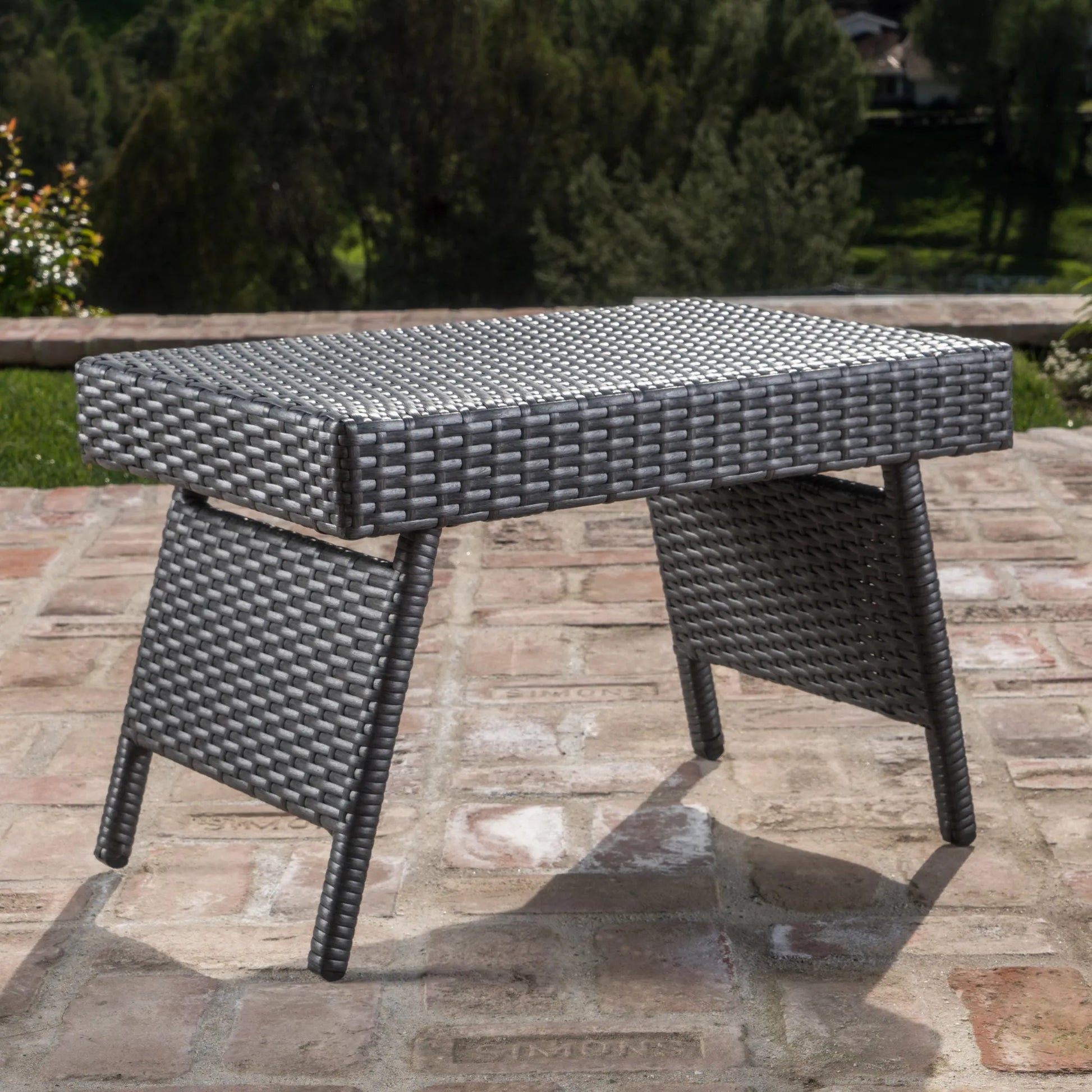 Outdoor Wicker Table with Rectangular Tabletop, Grey – view 10