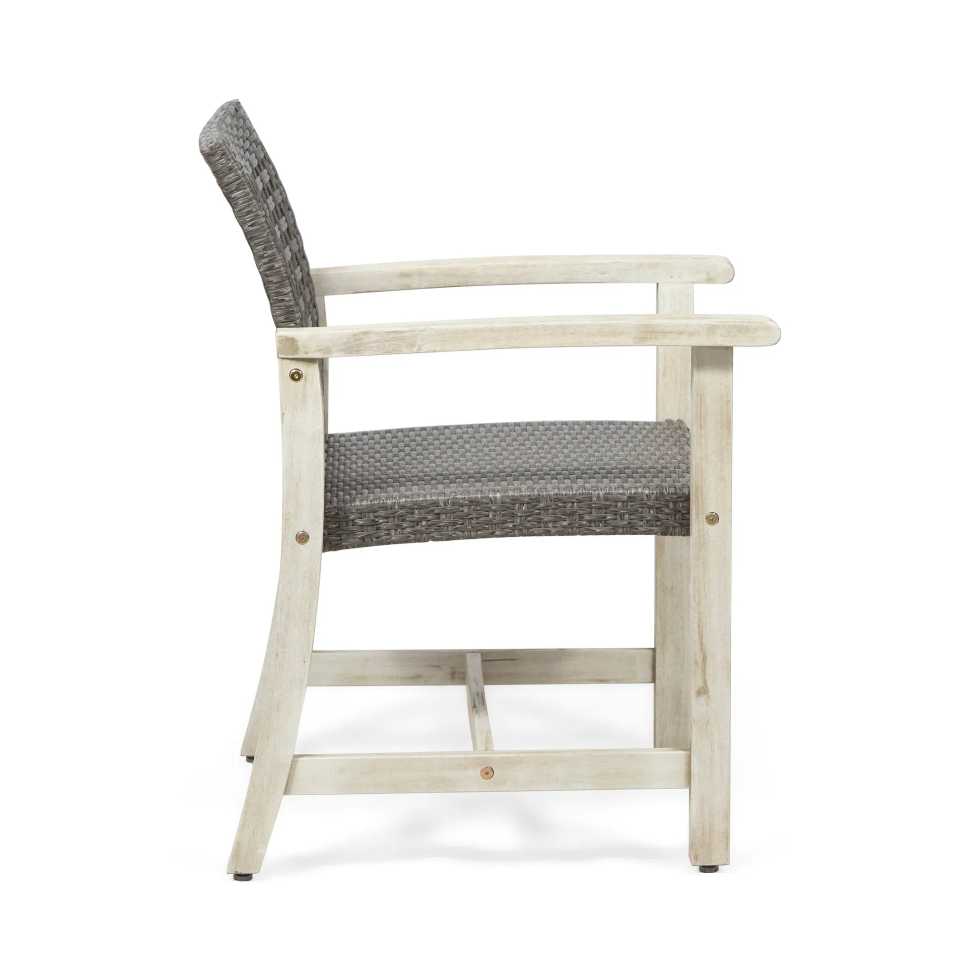 Outdoor Dining Chair Set of 2, Light Grey Wash Acacia Wood Frame and Mix Black PE Rattan Wicker – view 10