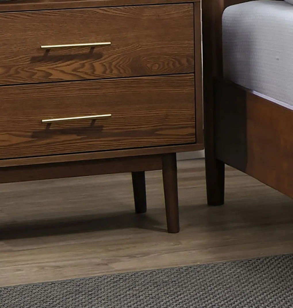 Walnut Color Panel Headboard 3pc Bedroom Set Full Size Bed 2x Nightstands Wooden Mid-Century Modern Style – view 10