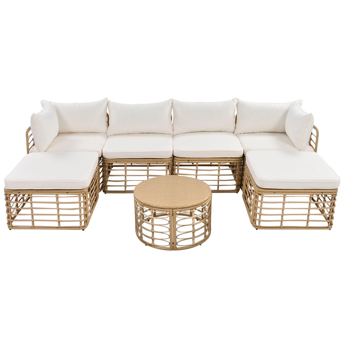 7 Pieces Outdoor Patio Furniture, All-Weather Rattan Sectional Sofa Set with Thick Cushions and Pillows, Freely Combined Conversation Sets for – view 10