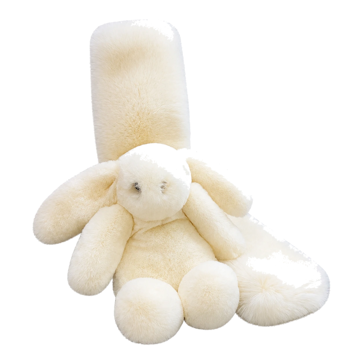 Ivory Beige genuine Rex rabbit fur bunny scarf double-sided finish on transparent background