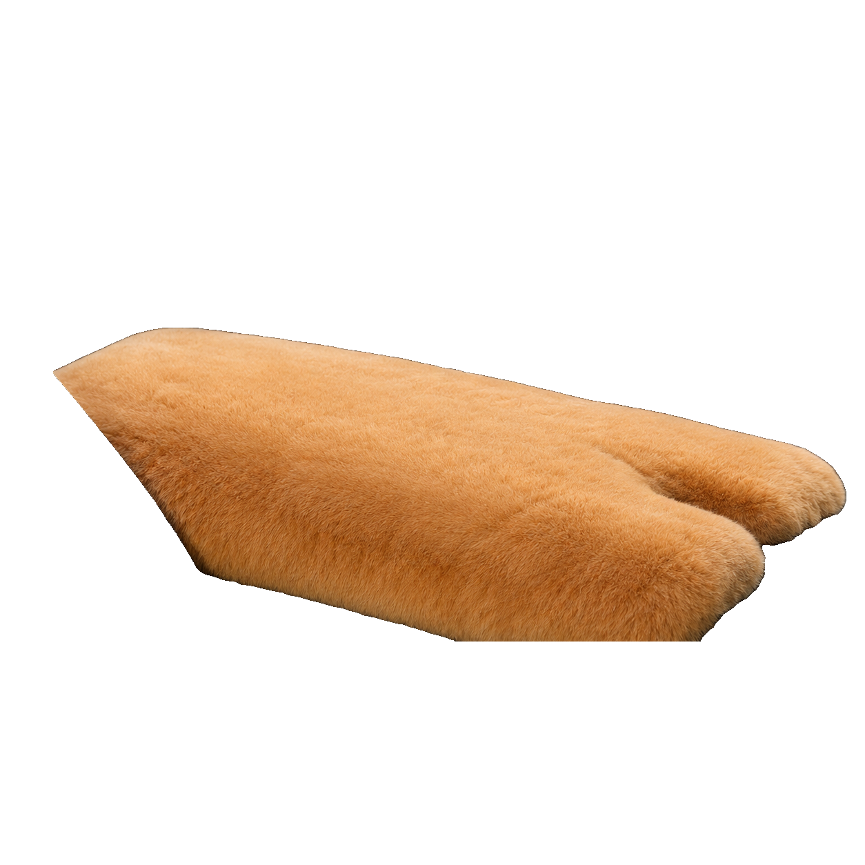 Light Camel genuine Rex rabbit fur center console armrest pad on transparent background