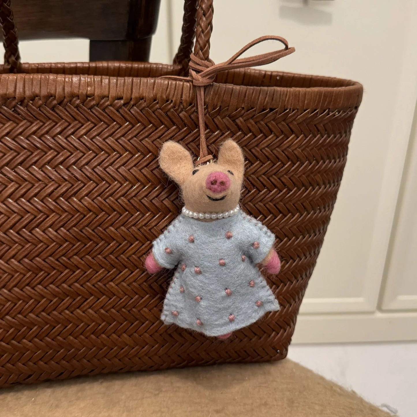 little pig handmade wool felt bag charm
