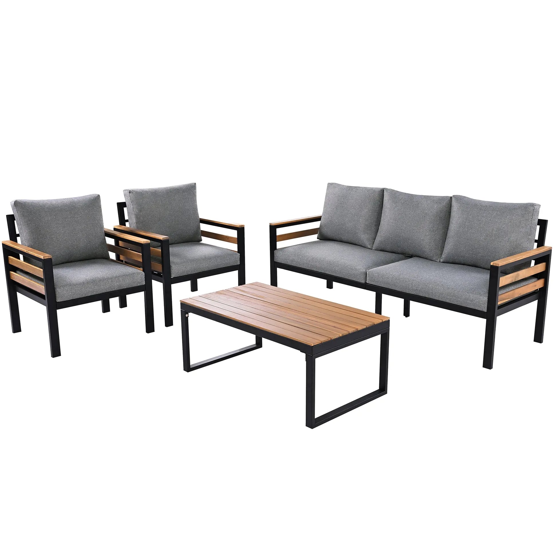 <Old SKU: N704G201246E> GO 4-Piece Outdoor Furniture Sofa Set for 5 People with Acacia Wood Armrests, Patio Conversation Set with Removable Cushion – view 10