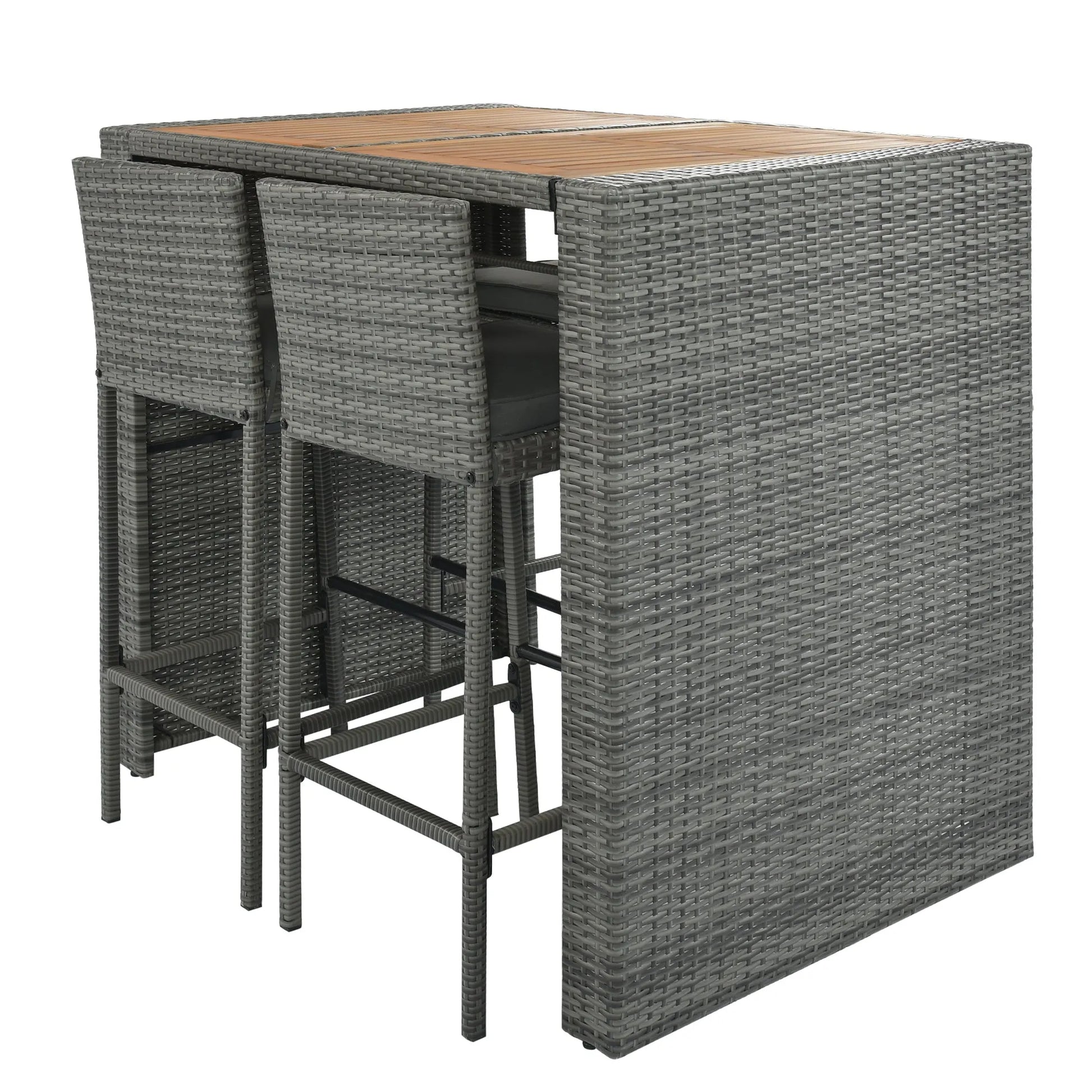 <Old SKU: FG201216AAE> GO 5-pieces Outdoor Patio Wicker Bar Set, Bar Height Chairs With Non-Slip Feet And Fixed Rope, Removable Cushion, Acacia Wood – view 10