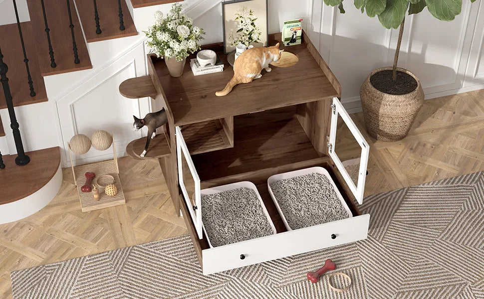 Cat Litter Box Enclosure, Hidden Cat Litter Box Furniture with Drawer and Stairs, Wooden Cat House Washroom for Bedroom,Cat Cabinet Side Table for – view 10