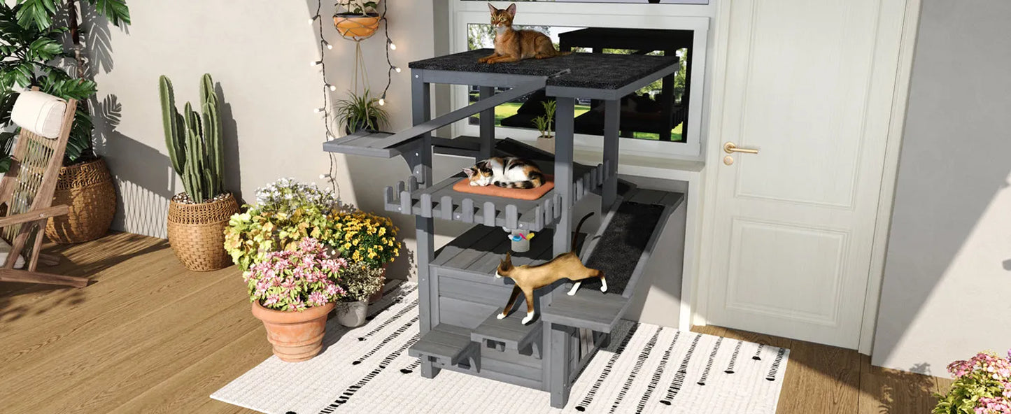 4 Tiers Outdoor Cat House Weatherproof Cat Tree Tower with Waterproof Roof and 2 Doors , Feral Cat Shelter Outside Enclosure, Multi-Level Play Zones – view 10