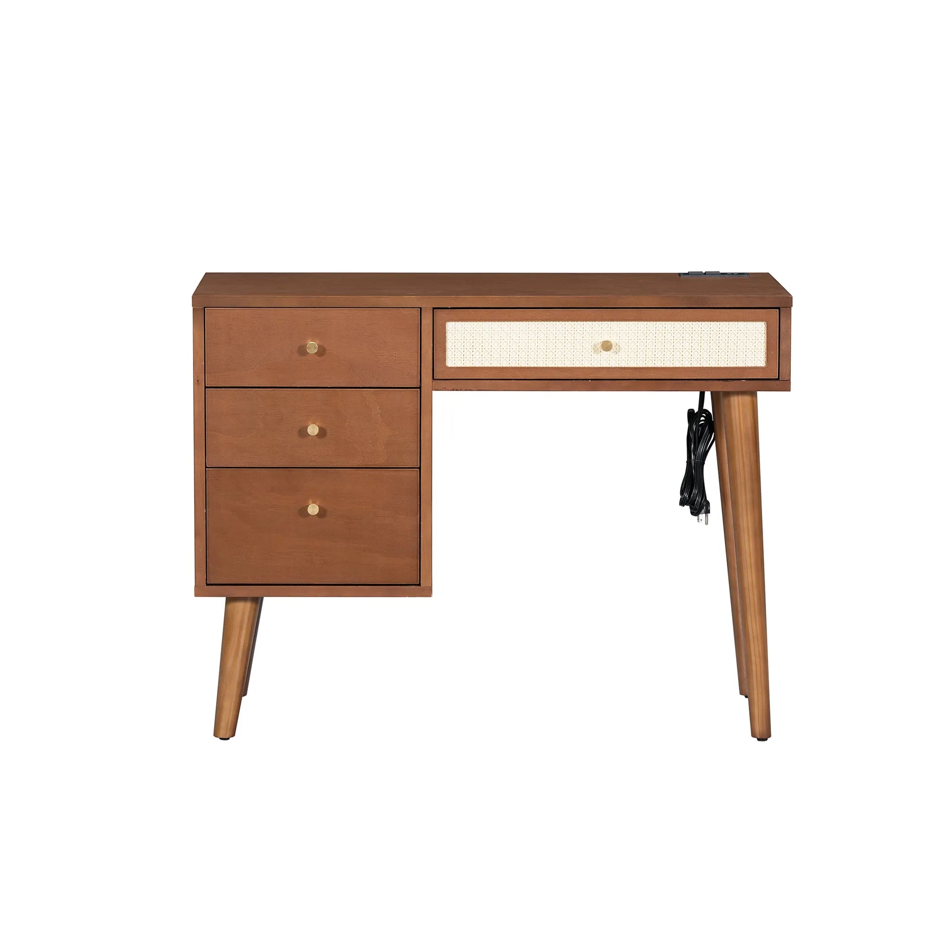 39' Retro Bohemian Style Wooden Makeup Vanity Set with Charging Plug&USB Port and Stool, Dressing Table with 3 Storage Drawers and 1 Rectangular – view 10