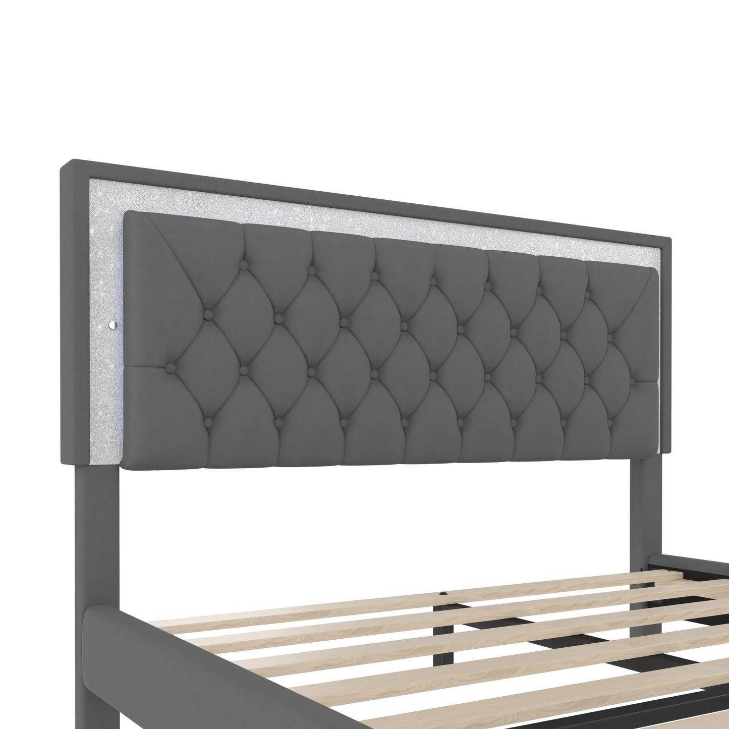 3-Pieces Bedroom Sets,Queen Size Upholstered Platform Bed with LED Lights and Two Nightstands-Gray – view 10