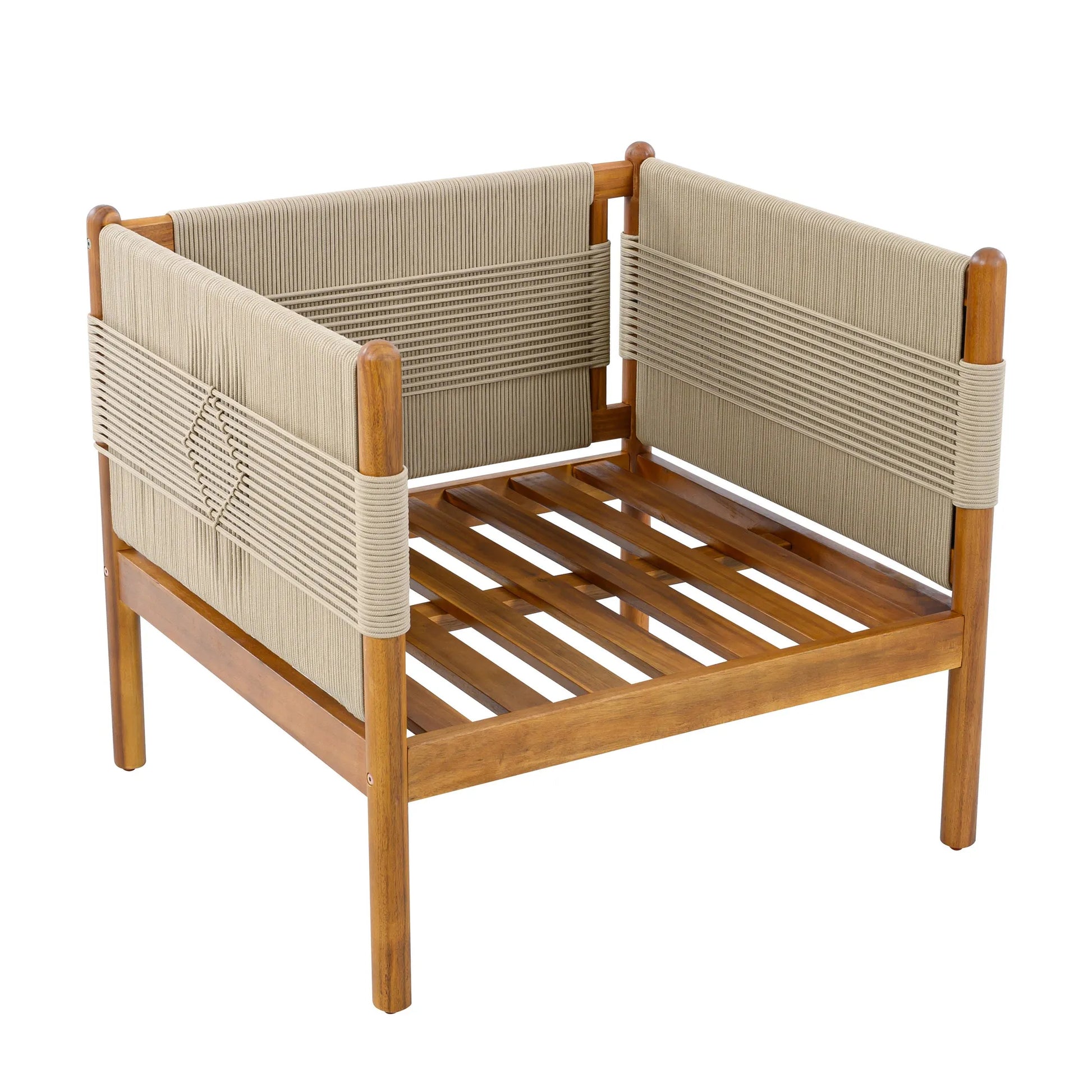 Outdoor Acacia Wood Club Chair with Diamond Rope Weave & Cushions, Teak Finish – view 10