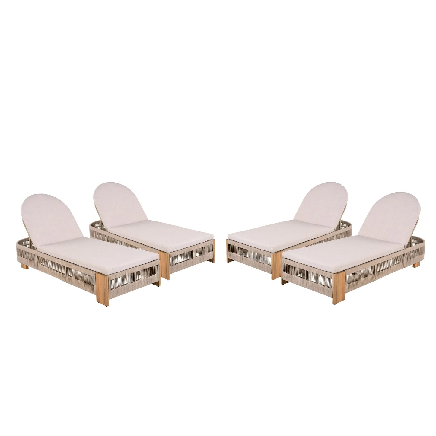 Outdoor Chaise Lounge Chair, Acacia wood Pool Chair with Adjustable Backrest and Cushion, Outdoor Lounge Chair for Beach, Yard, or Poolside (Beige – view 10