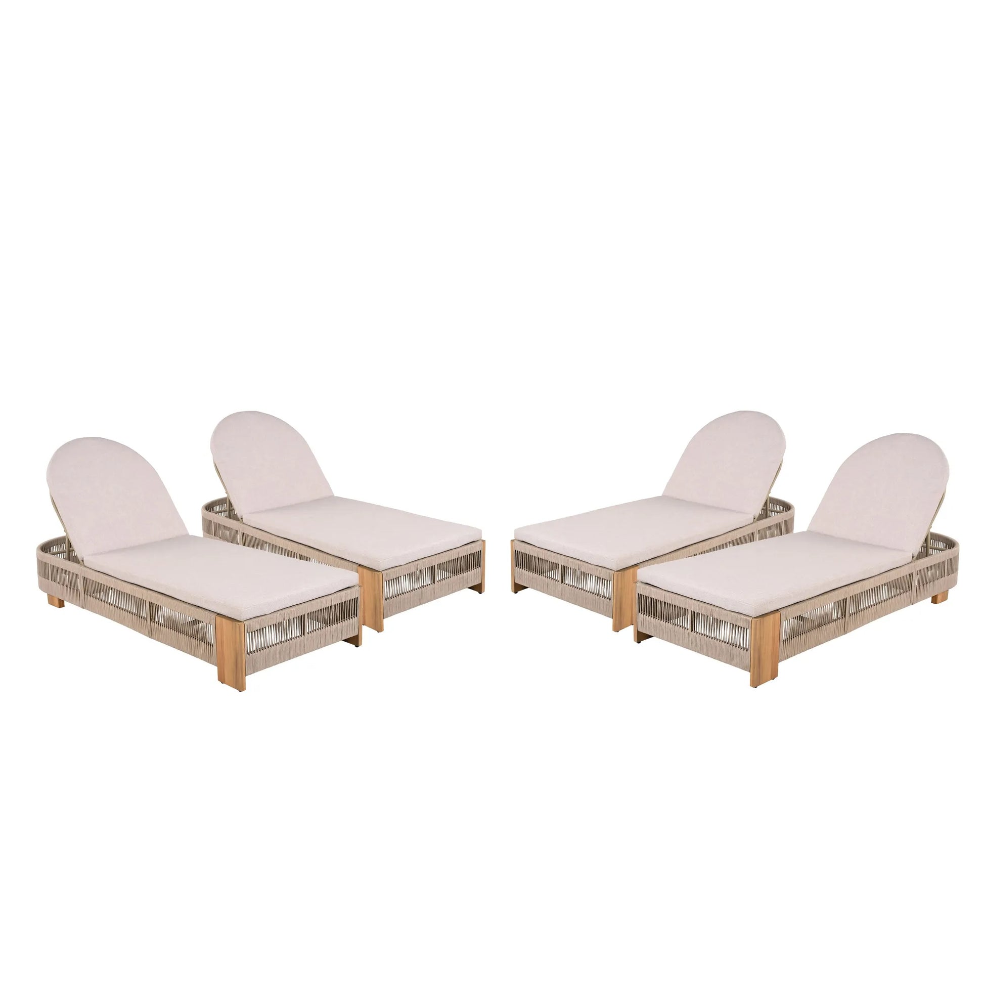 Outdoor Chaise Lounge Chair, Acacia wood Pool Chair with Adjustable Backrest and Cushion, Outdoor Lounge Chair for Beach, Yard, or Poolside (Beige – view 10