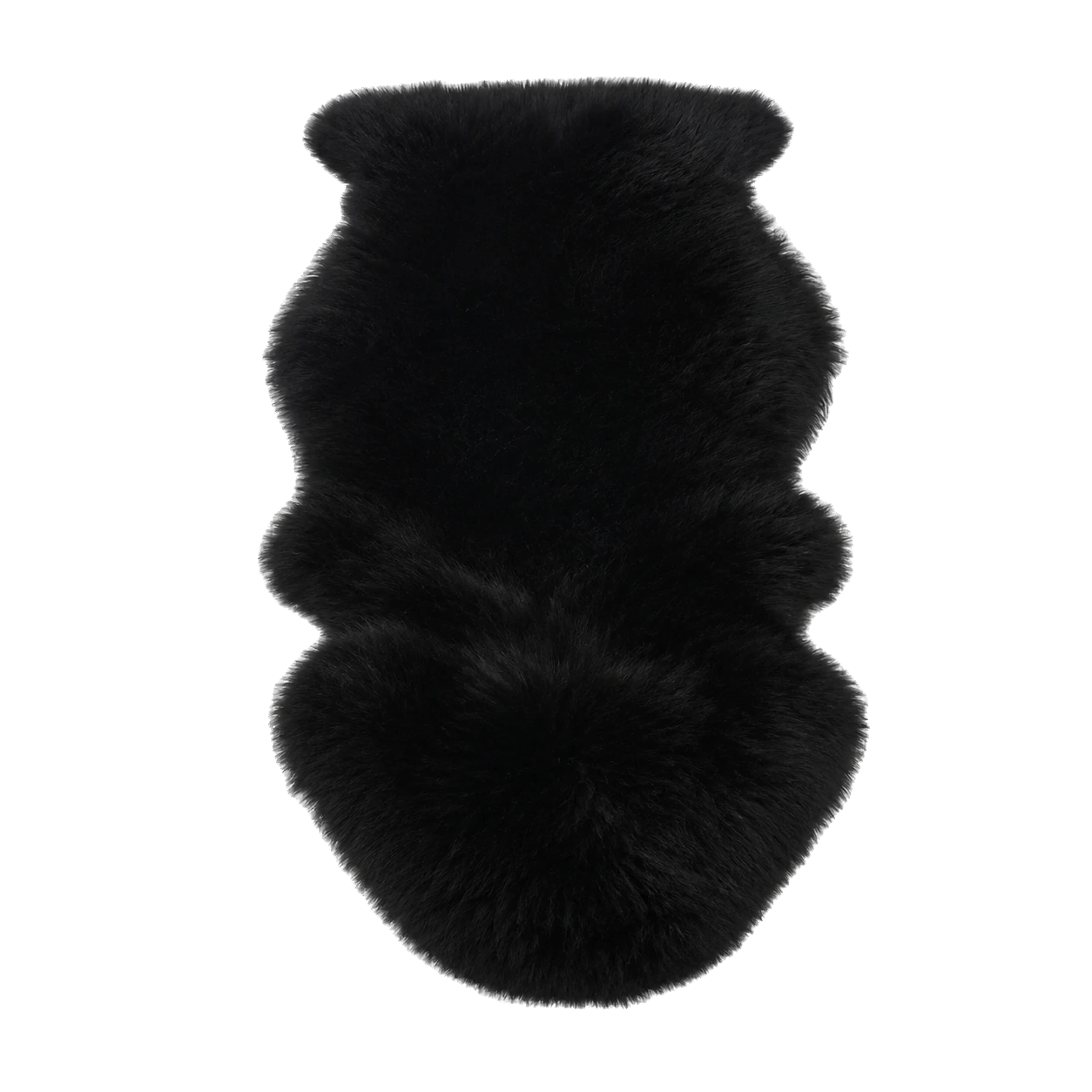 Natural Black genuine Australian long-wool sheepskin irregular rug on transparent background
