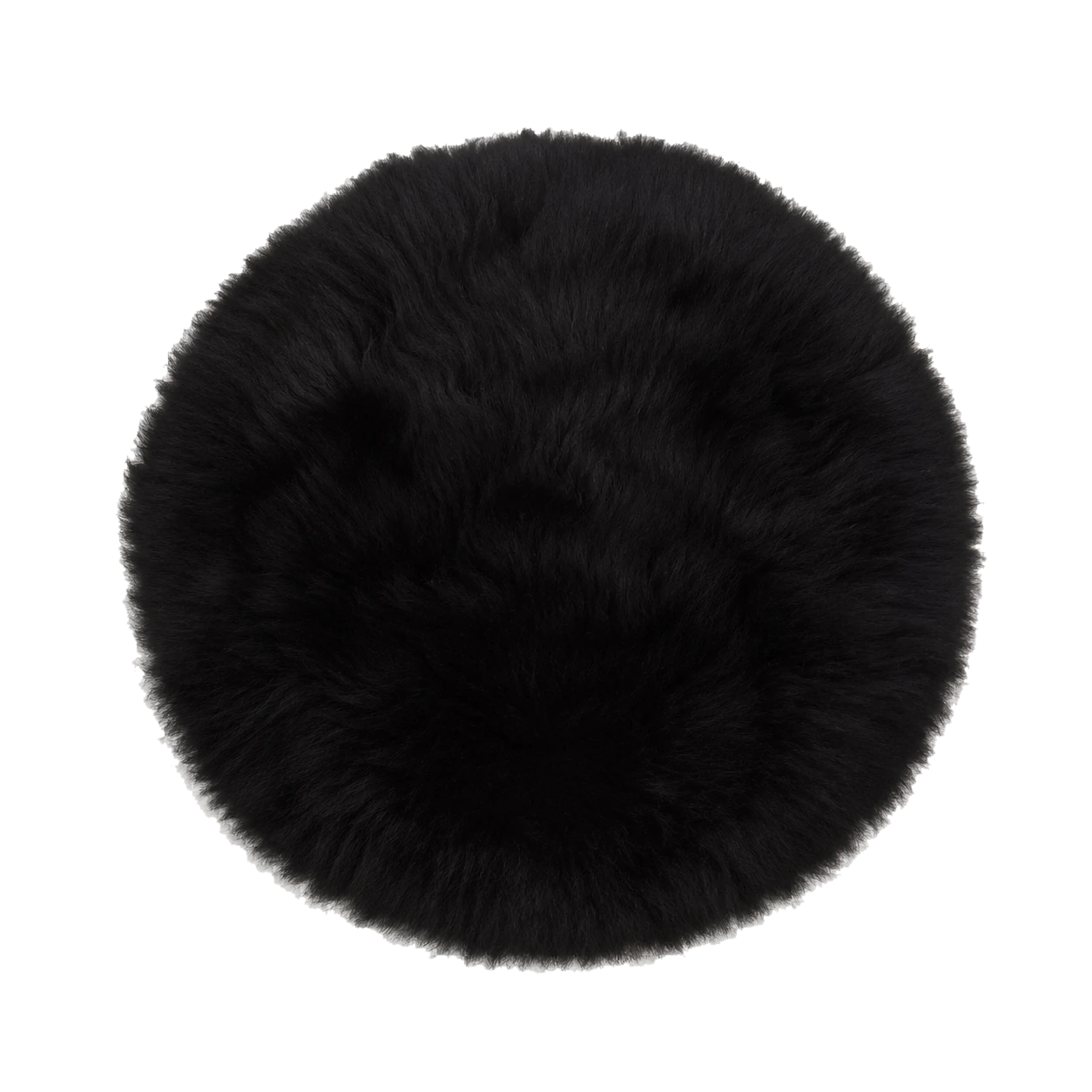 Natural Black genuine long-wool sheepskin round chair pad on transparent background