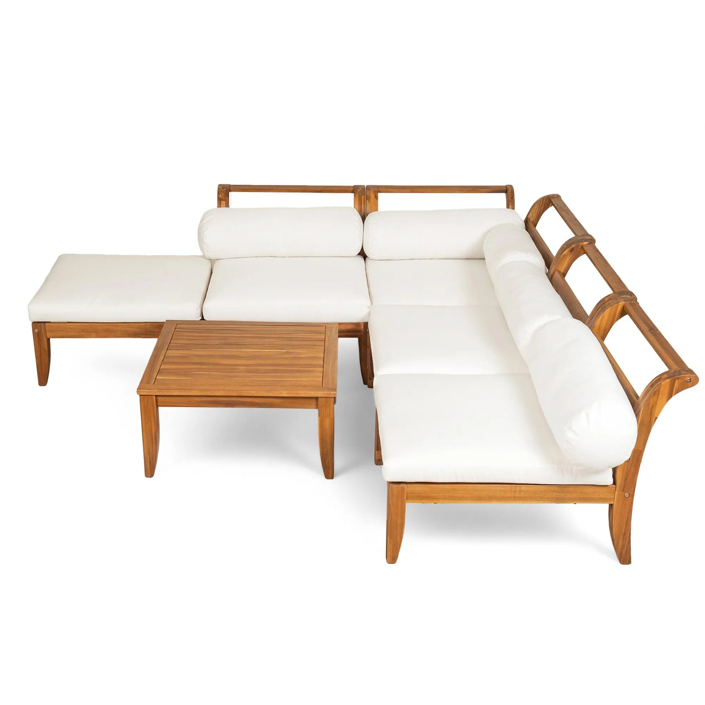 6 Piece Patio Sofa Set, Acacia Wood Outdoor Modular Sectional Garden Furniture Set L-Shaped Conversation Set, Convertible Daybed with Tea Table – view 10