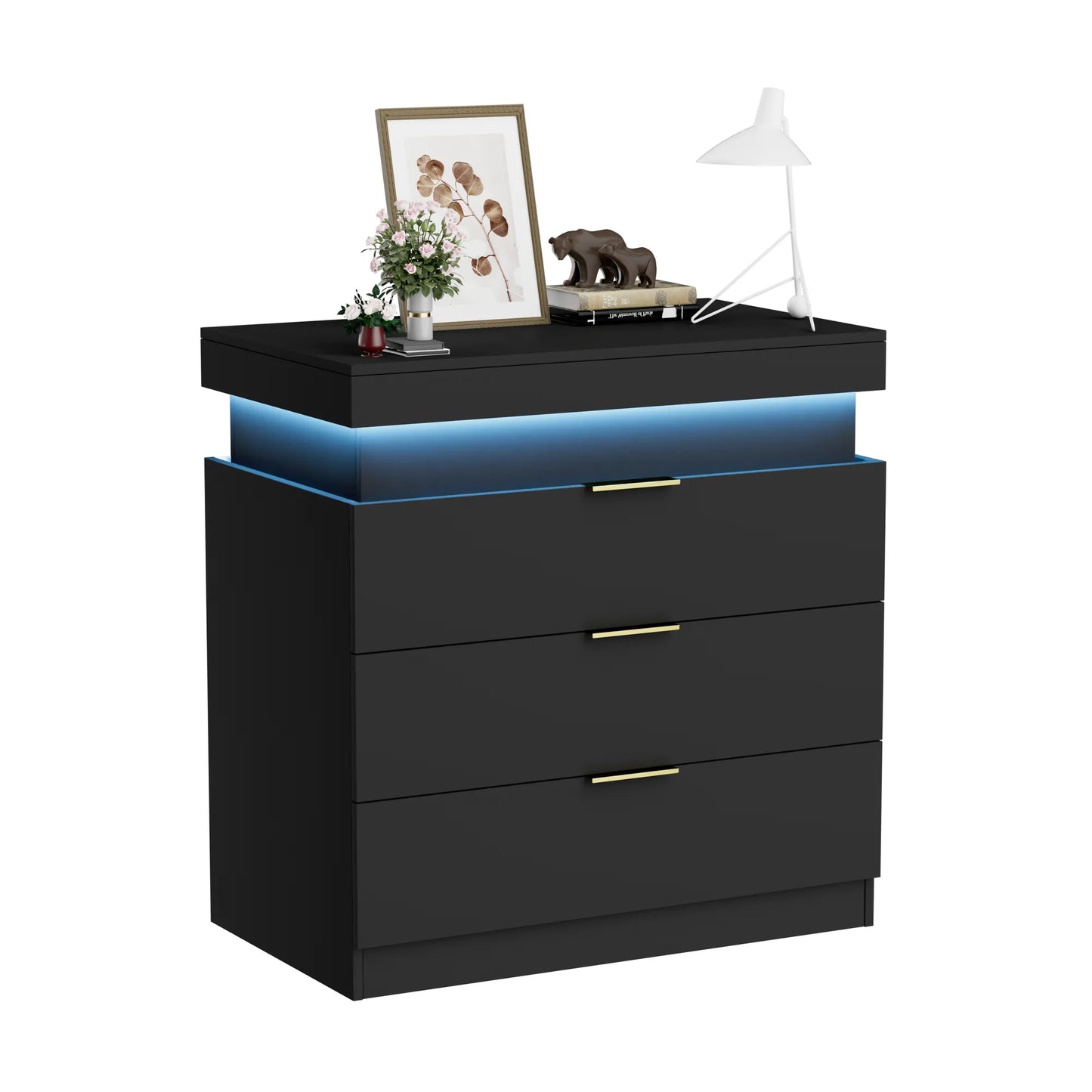 Nightstand with Charging Station and LED Lights,Night Stand with Sliding Top for Bedroom,Bedside Table with Drawers,Modern End Side – view 10