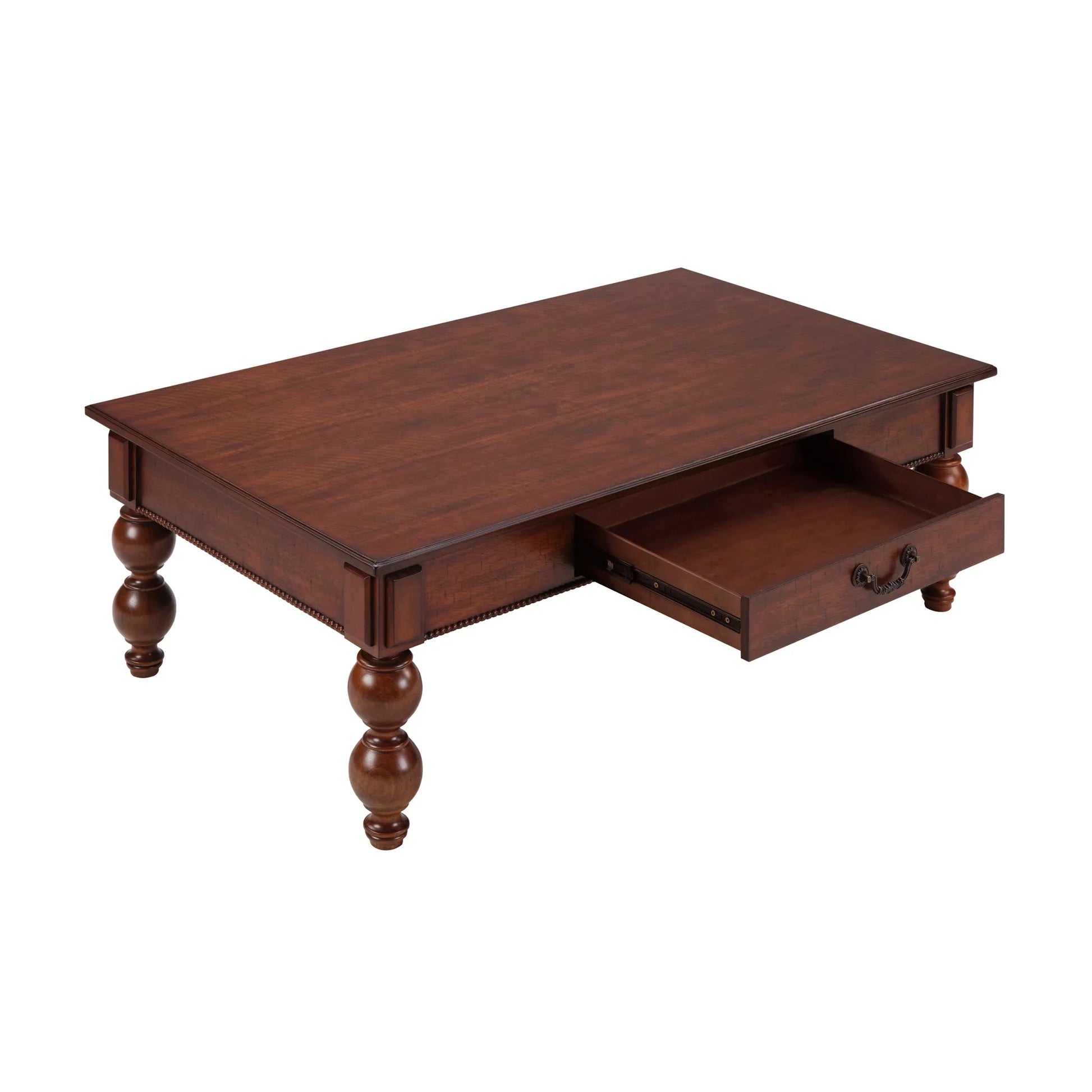 Rectangular Wooden Coffee Table with Storage Drawer, Vintage Cocktail Table with Solid Wood Gourd-Shaped Legs for Living Room,No-Tools Assembly – view 10
