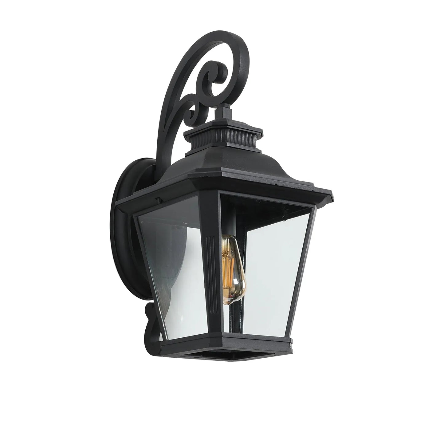 21'(H) 1-Pack Outdoor Wall Lantern Light – Vintage Black Metal & Clear Glass Sconce with Decorative Scroll Design for Porch, Patio, and Garden – view 10