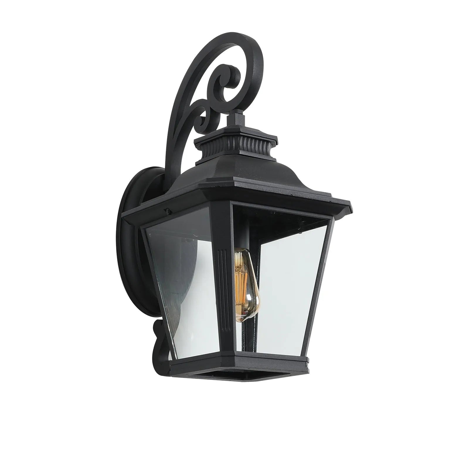 21'(H) 1-Pack Outdoor Wall Lantern Light – Vintage Black Metal & Clear Glass Sconce with Decorative Scroll Design for Porch, Patio, and Garden – view 10