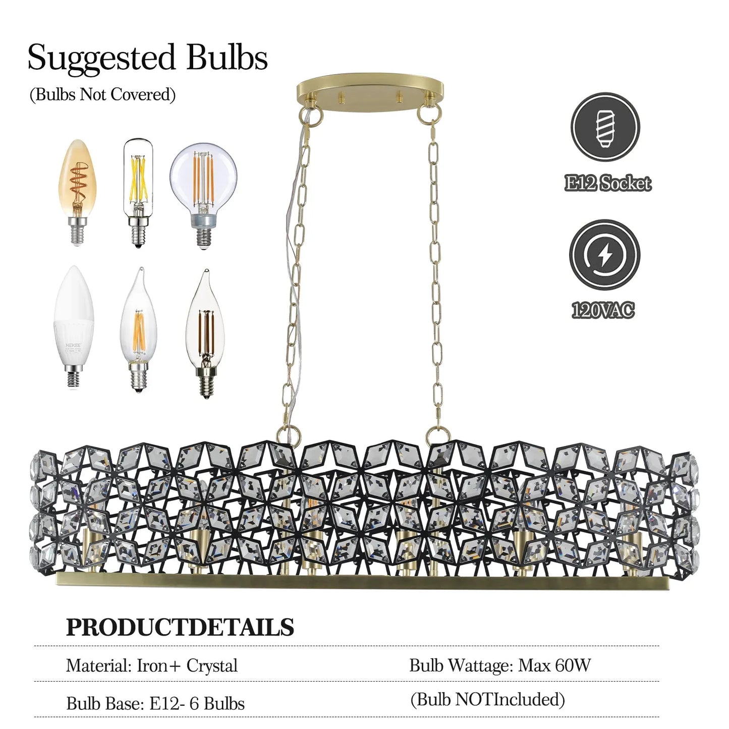 39' Contemporary Crystal and BlackGold Pendant Chandelier – Geometric Modern Light Fixture for Dining Room, Kitchen, or Living Room (Bulb Not – view 10