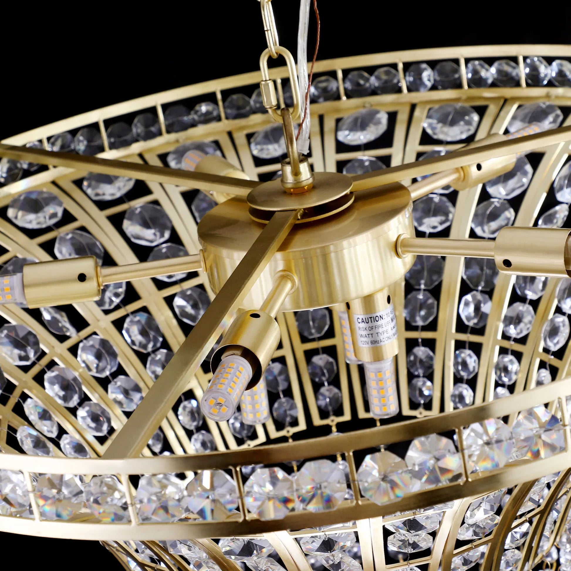 24' Modern Crystal Round Chandelier with Gold Finish, Elegant Pendant Light with Cascading Beads, for Dining Room, Living Room, or Foyer (No Bulbs) – view 10