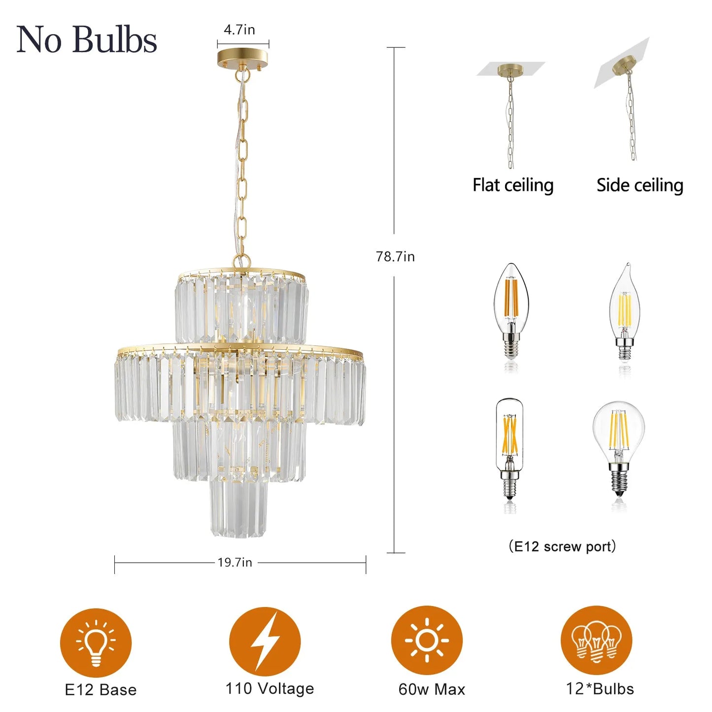 20' Modern Crystal Chandelier with Gold Finish, 4-Tier Design for Dining Room or Living Room, Elegant Crystal Pendant Light Fixture (Bulb Not – view 10