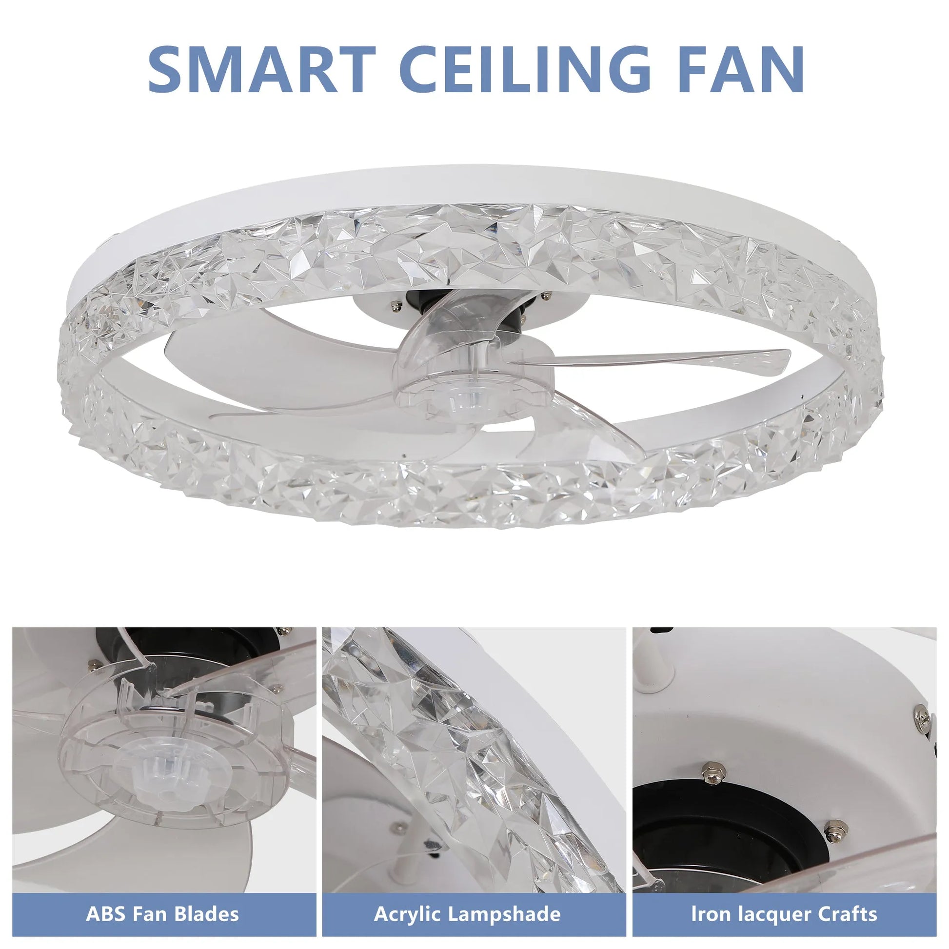 Modern Acrylic Ceiling Fan Light with Remote Control, Dimmable LED Chandelier, 6-Speed Adjustable, Quiet Motor, Flush Mount Design for Living Room – view 10