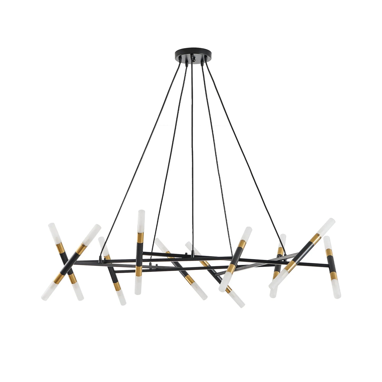 41' Black & Golden Modern Chandelier Light Fixture, Branch Design with Frosted Tubes, Black Cords, Adjustable Height Pendant Light for Dining Room – view 10