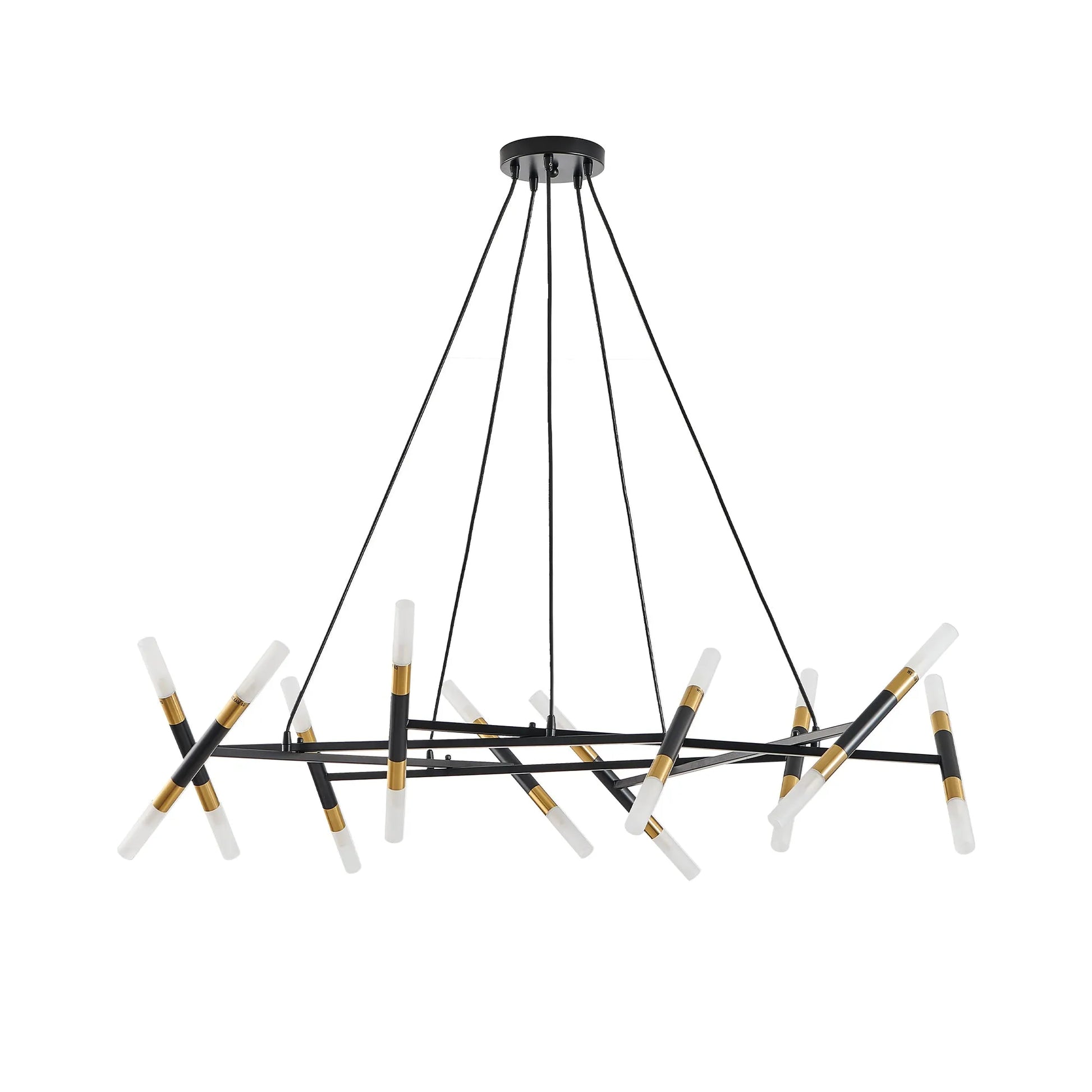 41' Black & Golden Modern Chandelier Light Fixture, Branch Design with Frosted Tubes, Black Cords, Adjustable Height Pendant Light for Dining Room – view 10
