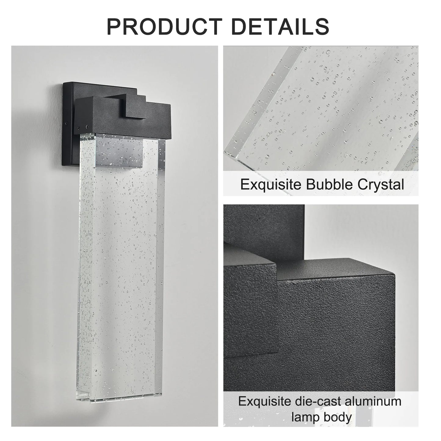 18'(H) 1-pack 12W Modern Outdoor Wall Light Fixture, Weatherproof LED Wall Sconce with Bubble Crystal, Black Finish, Up and Down Lighting for Porch – view 10