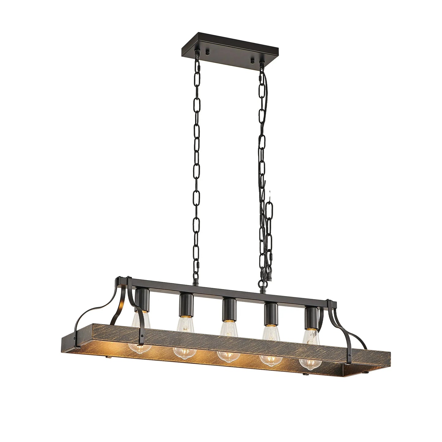 34-Inch Black Gold Vintage Pendant Light, 5 E26 Bulb Sockets, Adjustable Chain Height – Antique Style Chandelier for Dining Room, Kitchen, or Living – view 10